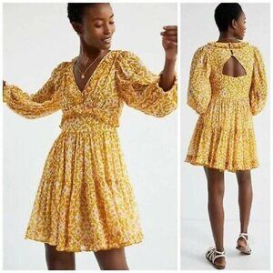 NWOT Anthropologie Not So Serious Marigold Mini Dress size S
